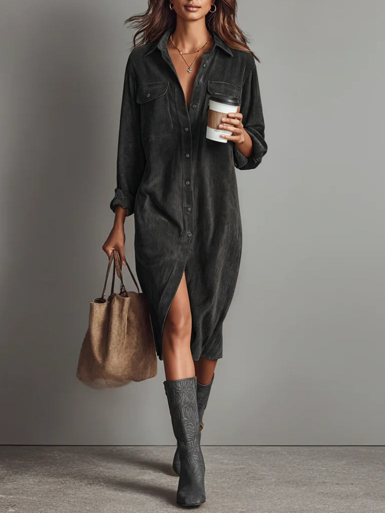 PRISCILLA | Corduroy Midi Shirt Dress