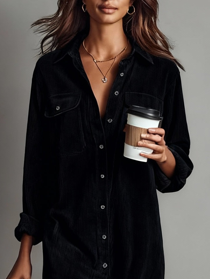 PRISCILLA | Corduroy Midi Shirt Dress