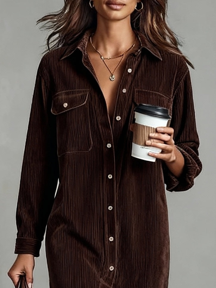 PRISCILLA | Corduroy Midi Shirt Dress