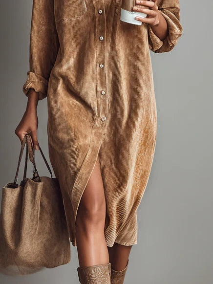 PRISCILLA | Corduroy Midi Shirt Dress