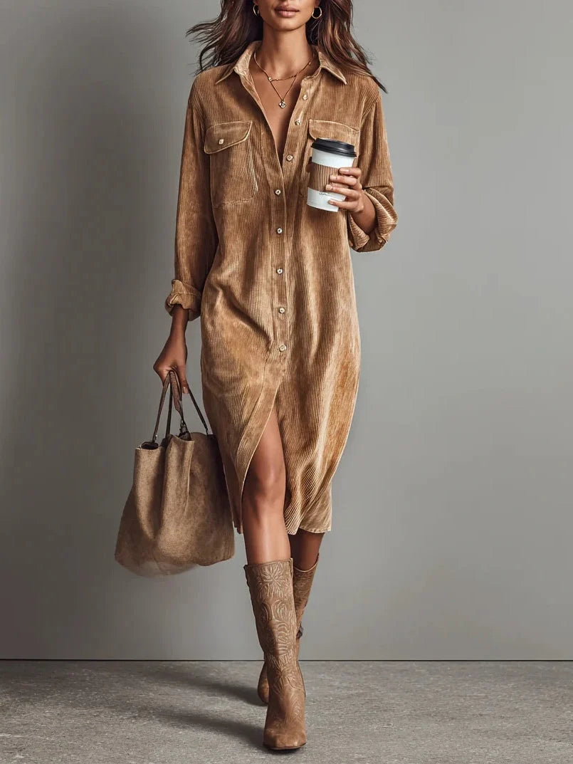 PRISCILLA | Corduroy Midi Shirt Dress