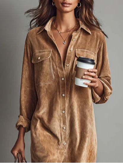 PRISCILLA | Corduroy Midi Shirt Dress